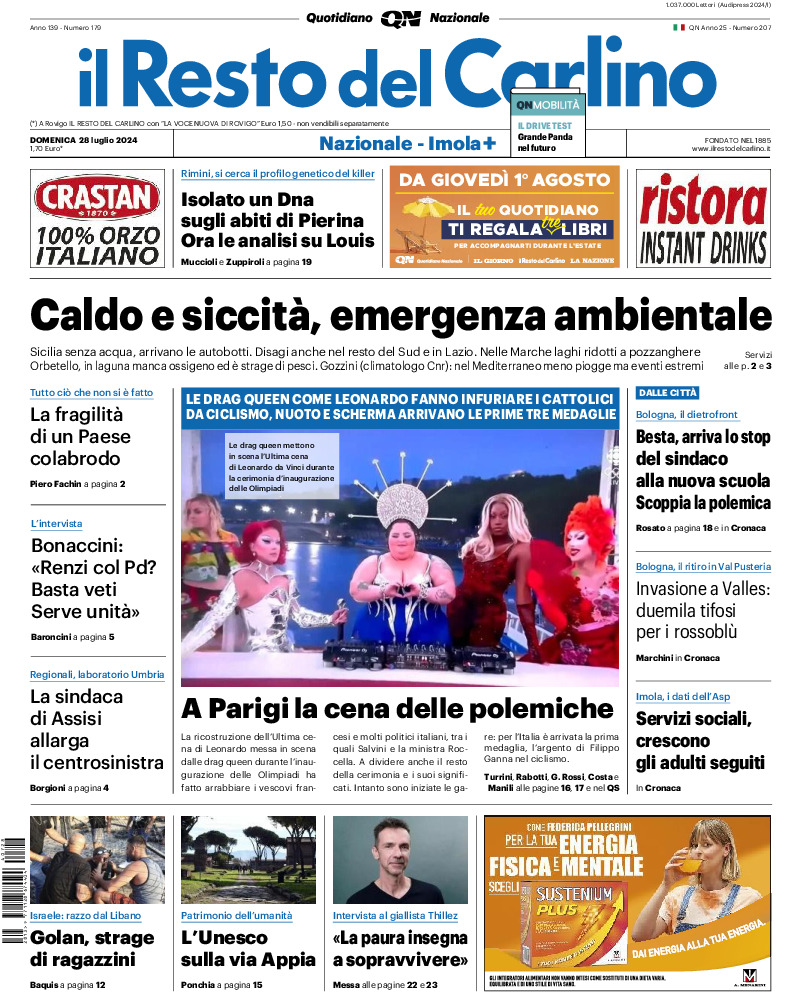 Prima-pagina-il resto del carlino-edizione-di-oggi-20240728